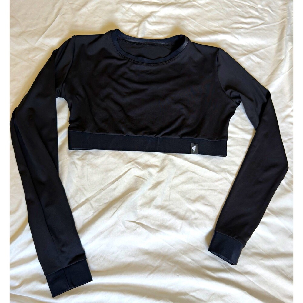 Bonafide Women’s Black Work Out Top Mini LS Crop Top XS
